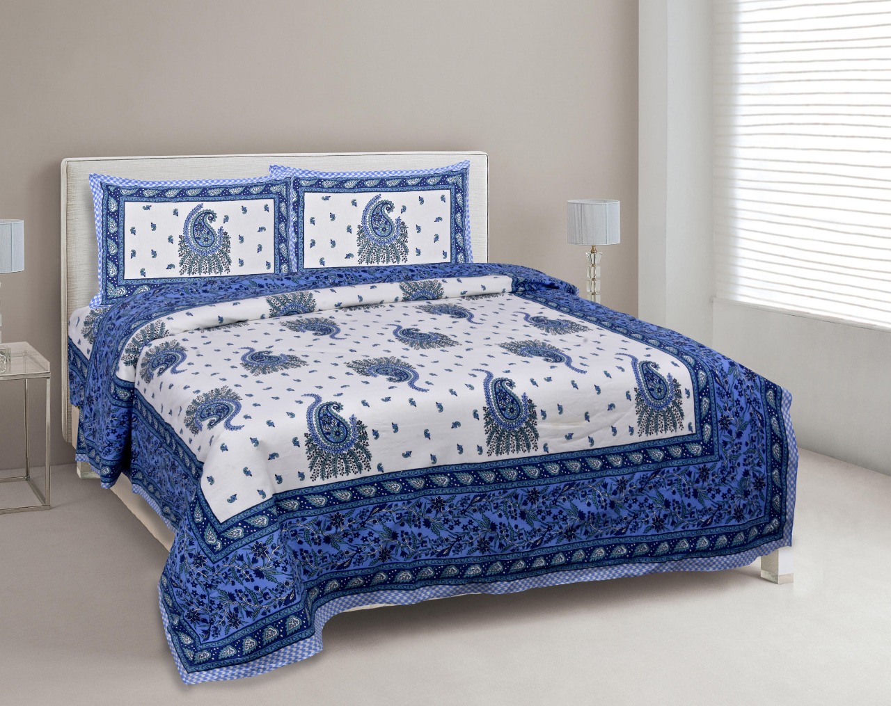 King Printed Bedsheet  (Pack of 1,blue)
